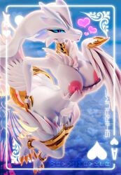 3d_(artwork) above_clouds ace_of_hearts anthro anthrofied areola ass bedroom_eyes big_areola big_breasts big_butt big_nipples bikini biped blender_(artwork) blender_cycles blowing_kiss blue_eyes blue_sclera blue_sky breasts card chest_fur chest_tuft claw_fingers claws clothing cloud collar curvy_figure digital_media_(artwork) dragon female finger_claws fluffy fluffy_chest fur furred_dragon furred_scalie generation_5_pokemon gesture gold_(metal) gold_bikini gold_clothing gold_jewelry hand_on_butt heart_eyes heart_symbol hi_res hourglass_figure jewelry legendary_pokemon long_ears looking_at_viewer mammal mythological_creature mythological_scalie mythology narrowed_eyes neckband necklace neckwear nintendo nipples nude nude_anthro outline pink_nipples pinup playful playing_card pokemon pokemon_(species) pokemorph portrait pose reshiram scalie seductive shiraume_(wayvemayker) sky skyscape small_waist solo swimwear text tuft two-piece_swimsuit watermark wayvemayker white_body white_fur wings