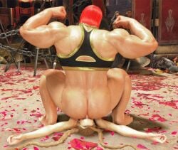 2girls 3d cammy_white capcom chenxuanxuan facesitting female female_focus female_only marisa_rossetti muscles muscular muscular_female red_hair street_fighter street_fighter_6 tagme yuri