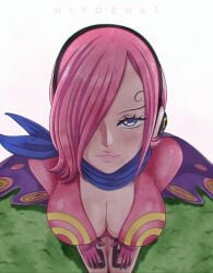 1boy 1girls :p animated animated bare_thighs black_eyes blowjob breasts cleavage cum cum_in_mouth cum_on_breasts cum_on_face cum_on_tongue fellatio female female_focus frills full_lips gloves hiyozuki imminent_sex kneeling large_breasts licking_lips lips lipstick male male_pov monkey_d_luffy one_piece oral outdoors partial_male pink_hair pink_lips pink_lipstick pov seductive seductive_eyes short_hair slideshow smile solo_focus source_request sucking sucking_penis thighs tongue tongue_out vinsmoke_reiju