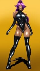 1girls 2d 2d_(artwork) abs absurd_res alternate_version_available athletic athletic_female based_art big_breasts bleach breasts censored dark-skinned_female dark_skin female female_only hi_res high_heels large_breasts latex latex_clothing latex_suit latex_thighhighs long_hair muscles muscular muscular_female oc purple_hair self_upload shihouin_yoruichi six_pack solo solo_female solo_focus voluptuous voluptuous_female yellow_eyes