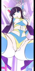 1girls 2019 armpits arms_up ass belly between_labia big_ass black_border black_hair blue_eyes blue_nails blue_thighhighs breasts cameltoe cleavage clothed coat_removed elesa_(pokemon) elesa_(pokemon_bw2) eye_contact female female_only gym_leader half-closed_eyes harness headphones high_heels human innie_pussy large_ass long_hair looking_at_viewer looking_down merunyaa nail_polish nintendo open_mouth patreon pink_background pokemon pokemon_bw pokemon_bw2 pole_dancing pussy revealing_clothes see-through solo spread_legs squatting stripper stripper_pole text thick_thighs thighhighs tongue underboob watermark wide_hips zoom_layer