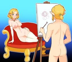 1boy 1girls ass bobcheez breasts female link link_(breath_of_the_wild) link_(tears_of_the_kingdom) male nude nude_model princess_zelda the_legend_of_zelda the_legend_of_zelda:_breath_of_the_wild the_legend_of_zelda:_tears_of_the_kingdom zelda_(breath_of_the_wild) zelda_(tears_of_the_kingdom)