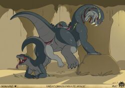 2_penises absurd_res animal_genitalia animal_penis bodily_fluids capcom cave cavern cloaca duo fanged_wyvern fangs female feral genital_fluids genitals girros great_girros hemipenes hi_res horizontal_cloaca licking male male/female monster_hunter multi_genitalia multi_penis penis red_eyes reptile saliva scales scalie sex snake srmario teeth tongue tongue_out