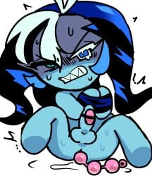 angry beads cookie_run hornedcookieboy jester looking_at_viewer naked nude sex_toy shadow_milk_cookie sweatdrop tied_up vibrator