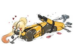 armbinder ballet_boots ballet_heels bdsm_outfit big_breasts blush bondage bound bound_arms breasts bullet_vibrator chained_to_floor corset darkness_(konosuba) eudetenis female female_only femsub fucking_machine gag gagged harness_muzzle_gag inflatable_gag kono_subarashii_sekai_ni_shukufuku_wo! latex latex_suit muzzle_gag vibrator_in_pussy