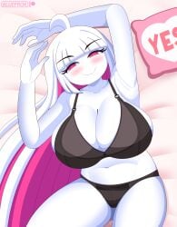 1girls big_breasts black_lingerie bluefrok breasts female female_only fnf_entity friday_night_funkin friday_night_funkin:_entity friday_night_funkin_mod nikusa_(sugarratio) smile