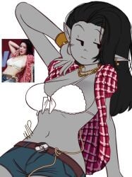 1girls adventure_time bikini_top black_hair breasts cosplay denim denim_shorts female female_only gingham grey_skin jean_shorts kwon_eun-bi kwon_eun-bi_(cosplay) marceline medium_breasts open_shirt real_person reference_image usmangaa waterbomb