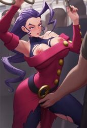 ai_generated artist_request big_breasts breasts busty capcom female female_focus groping hourglass_figure italian italian_female long_hair male public public_humiliation purple_hair rose_(street_fighter) street_fighter tagme wide_hips