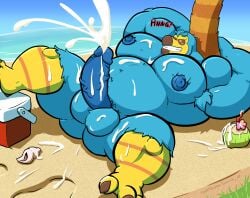 2020 absurd_res akita77 animal_crossing anthro anthrofied armpit_hair ass avian balls barazoku beach beak beverage big_balls big_butt big_muscles big_penis bird blue_body blue_nipples blue_penis bodily_fluids body_hair claws coconut coconut_drink columbid cooler cum cum_on_self cumshot dodo drupe_(fruit) ejaculation english_description english_text erection excessive_cum excessive_genital_fluids eyewear feathers food fruit genital_fluids genitals grin grunting hands_behind_head hi_res huge_balls huge_cock huge_muscles humanoid_genitalia humanoid_penis inviting light lying male markings multicolored_body musclegut muscular muscular_male nintendo nipples orgasm overweight overweight_male palm_tree penis plant presenting presenting_penis recently_extinct_species seashell seaside shell smile solo spread_legs spreading striped_markings stripes stubble sunlight text thick_arms thick_thighs tree watermark wilbur_(animal_crossing)