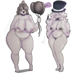 2girls balloon balloons bikini black_and_white chubby chubby_female huesosdry mage monochrome nude nude_female sandra_(huesosdry) toonix_(huesosdry) white_hair