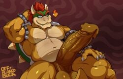 2025 anthro armband balls big_penis bowser genitals guccigarf hand_on_leg hand_on_thigh heart_symbol hi_res horn huge_cock koopa looking_at_viewer male mario_bros moobs musclegut muscular muscular_anthro muscular_male navel nintendo nude overweight overweight_anthro overweight_male penis scalie shell solo spiked_armband spiked_shell spikes spikes_(anatomy) vein veiny_penis