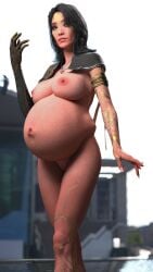 1girls 3d belly big_belly big_breasts black_hair breasts clair_obscur:_expedition_33 effectively_nude face_markings face_paint female female_only gloves lune_(clair_obscur:_expedition_33) navel necklace nipples preggmaster pregnant pregnant_belly pregnant_female pussy solo solo_female