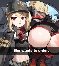 2girls absurdres ass belt blonde_hair burnice_white car car_interior hair_ornament he_wants_to_order_(meme) helmet highres jacket looking_at_viewer luciana_de_montefio meme midriff motor_vehicle motorcycle_helmet multiple_girls navel ponytail ppangchil red_eyes skirt slap_mark thighhighs twintails zenless_zone_zero