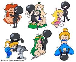 1boy 6+girls between_breasts blonde_hair breasts breasts_out crossover crown green_hair ink_man kid_icarus long_hair mario_(series) metroid nintendo nude_female oral orange_hair paizuri palutena princess_daisy princess_peach princess_rosalina rimming samus_aran sex straddling super_smash_bros. terminalmontage testicle_sucking testicles threesome vaginal_penetration wii_fit wii_fit_trainer