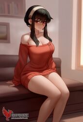 1girls 2d ai_generated ass bare_shoulders big_ass big_breasts black_hair blush breasts cleavage earrings erophoenix female female_focus full_body hairband jewelry long_hair looking_at_viewer off-shoulder_sweater pantyhose patreon_username smile solo solo_female spy_x_family sweater thick thick_thighs uncensored yor_briar yor_forger