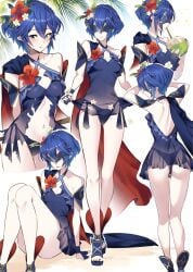 alternate_costume ameno_(a_meno0) ass ass_focus blue_hair blue_hair_female female female_focus female_only fire_emblem fire_emblem_awakening lucina_(fire_emblem) nintendo short_hair swimsuit swimwear thong