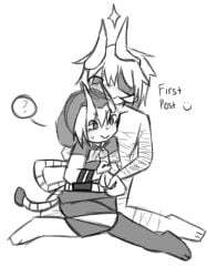 confused confused_look dick holding_dick hoodie horns phighting stockings