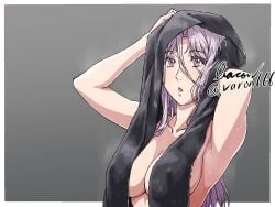 1girls arms_up baron_(artist) big_breasts fuuto_pi kamen_rider kamen_rider_w long_hair looking_at_viewer tokime towel towel_on_head varon666