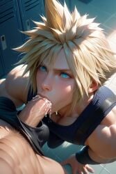 2boys ai_generated blonde_hair blowjob blue_eyes cloud_strife final_fantasy final_fantasy_vii gay penis semen white_skin