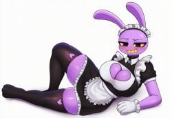 1girls ai_assisted ai_generated altra_x black_eyes blush breasts choker female_jax female_only glitch_productions gloves heart_cutout jax_(the_amazing_digital_circus) large_breasts lying maid maid_headdress maid_jax_(the_amazing_digital_circus) maid_uniform on_side rabbit_ears rabbit_girl rule_63 side_view solo the_amazing_digital_circus thick_thighs thighhighs wavy_mouth white_background white_gloves yellow_sclera