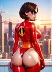 ai_generated ass big_breasts erect_nipples_under_clothes helen_parr latex_bodysuit latex_thighhighs mask the_incredibles thighs