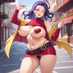 ai_generated busty capcom female female_focus hourglass_figure italian italian_female long_hair purple_hair rkkk_p rose_(street_fighter) street_fighter tagme wide_hips