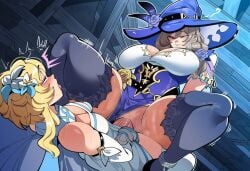 1futa 1girls ai_generated blonde_hair cowgirl_position female futa_on_female futanari genshin_impact hoyoverse huge_ass lisa_(genshin_impact) lumine_(genshin_impact) mullon novelai on_back on_bed penis sex thick_thighs voluptuous voluptuous_futa voluptuous_futanari wide_hips