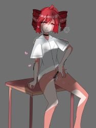 1girls 2d 2d_(artwork) 2d_artwork big_breasts blush blush_lines bottomless digital_media_(artwork) female female_focus female_masturbation female_only kasane_teto masturbation pen pink_eyes pink_hair pussy red_eyes red_hair school_desk school_uniform schoolgirl schoolgirl_uniform sheorderednopickles shirt solo solo_female solo_focus sweat sweatdrop sweating ts_pmo uncensored utau