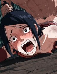 1girls ai_generated ass boruto:_naruto_next_generations breasts breasts_out close-up functionally_nude functionally_nude_female hair_pull naked naked_female naruto nipples no_bra no_panties nude nude_female outdoors outside rape raped ripped_clothing sarada_uchiha screaming torn_clothes