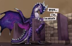 claws dialogue dragon erection feral glory_hole horn ishiru knot knotted_glory_hole male mythological_creature mythological_scalie mythology purple_body scalie solo stuck_knot tail wings