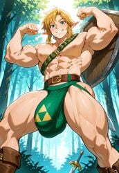 ai_generated ass bara big_ass big_biceps big_bulge big_butt big_pecs big_penis bubble_butt bulge flexing harness jockstrap link looking_at_viewer male male_focus male_only muscular muscular_arms muscular_legs muscular_male muscular_thighs nintendo obliques pecs revealing_clothes the_legend_of_zelda underwear underwear_only yaoi