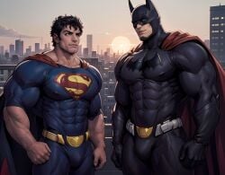 ai_generated bara batman batman_(bruce_wayne) batman_(series) bruce_wayne clark_kent dc dc_comics gay hero kal-el male male_focus male_only muscles muscular muscular_male nipples penis sofa stable_diffusion superhero superman superman_(clark_kent) superman_(series) tagme underwear yaoi
