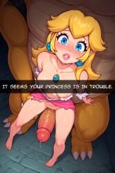 1boy 1boy1girl 1girls 2d ai_assisted ai_generated before_sex big_breasts blonde_female blonde_hair blue_eyes blush bowser caption castle crying curvy earrings feet imminent_rape intersex interspecies large_penis mario_(series) muscular_male petting pink_lipstick pink_nipples precum precum_drip princess_peach pussy rough_sex rubbing rubbing_pussy size_difference super_mario_bros. sweat tears torn_clothes torn_clothing ultimate_waifu_project