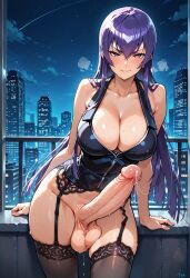 1futa 1girls ai_generated balls female futa_only futanari huge_cock intersex outdoors penis saeko_busujima solo