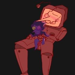blush deltarune deltarune_chapter_2 deltarune_chapter_3 fangs size_difference spamton_g_spamton struggling_to_fit sweat tenna_(deltarune) tv tv_head undertale undertale_(series)