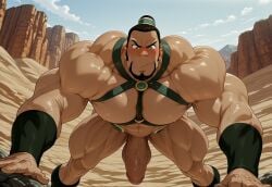 ai_generated avatar_the_last_airbender bara belt big_biceps big_pecs big_penis bottomless cock earth_kingdom flexing flexing_arms flexing_bicep flexing_both_biceps flexing_muscles harness hung large_penis looking_at_viewer male male_focus male_only muscles muscular muscular_arms muscular_legs muscular_male muscular_thighs obliques pecs penis revealing_clothes the_boulder yaoi