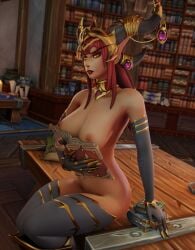 1girls 3d alexstrasza barbell_piercing big_breasts blizzard_entertainment book female_only horns light-skinned_female light_skin mrtaxman nipple_piercing nude ouch_meme pinup red_hair solo thick_thighs thighhighs voluptuous voluptuous_female warcraft wide_hips world_of_warcraft