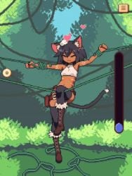 1female 1girls ambiguous_consent belt black_body black_tail_white_tip boots breasts breasts_out cat_ears cat_girl cat_tail catgirl chrala chrala_can't_escape dark-skinned_female dark_skin dubious_consent fang_out fantasy female female female_focus female_only gameplay gameplay_mechanics gift gift_art green_hair happy happy_female in_trance kemonomimi little_fang mouse_cursor nekomimi no_sound outdoors petting petting_head pixel_animation pixel_art preview purring questionable_consent restrained restrained_arms restrained_by_vines restraints shaded shocked_expression stripped_top surprised surprised_expression surprised_face tan_body tan_female tan_skin tanned_female tanned_skin thick_thighs thighhighs top_lift top_pulled_up trance trance_break tribal tribal_tattoo