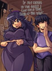 1girls black_hair blush busty curvy english_text faceless_male female game_freak hairband hex_maniac light-skinned_female light_skin long_dress moxydraws pokemon pokemon_xy scared thick tight_clothing