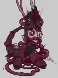 3:4 anthro belly black_sclera bodily_fluids bondage bound breast_squeeze breasts chained chains clothed clothing cuff_(restraint) curvy_figure dark_hair ear_piercing erect_nipples female fin fin_piercing fish furgonomics furry-specific_piercing genitals hair hale. hands_above_head heart_(marking) hi_res highlights_(coloring) hourglass_figure kneeling looking_at_viewer marine markings medium_breasts messy messy_hair midriff narrowed_eyes navel nipple_piercing nipples no_underwear non-mammal_breasts nude one_eye_obstructed orange_eyes penetration piercing questionable_consent red_body red_skin restrained restraints rose_(kamikazekit) sex shark slime small_waist solo spread_legs spreading squeezing tentacle tentacle_around_breast tentacle_around_tail tentacle_around_wrist tentacle_in_vagina tentacle_penetration tentacle_sex tentacle_slime tentacles_around_arms tentacles_around_legs tentacles_around_waist translucent translucent_tentacles vaginal_penetration vaginal_penetration white_markings wide_hips wrist_cuffs