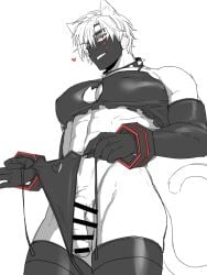 13_thirteen 1boy animal_ears animal_tail bara bara_tiddies bara_tits barazoku big_cock big_pecs big_penis big_thighs bikini bitch_bara black_panties cat_ears cat_lingerie cat_tail catboy censor_bar censored censored_penis child_bearing_hips choker compass_(game) curvy curvy_figure femboy gay hearts_around_head hekigo huge_cock muscular_male pecs pectorals red_eyes seductive seductive_smile thighhighs twink twunk white_hair white_skin yaoi