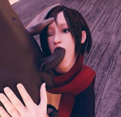 1boy 1girls 3d 3d_(artwork) ada_wong bender2077 black_hair blowjob brown_eyes capcom carla_radames clone cute dark-skinned_male dark_skin erection eye_contact fellatio female human human_only interracial kneeling male oral oral_sex penis resident_evil resident_evil_6 scarf sex short_hair straight