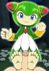 1boy 1girls 4kids_entertainment ai_generated ambiguous_gender cosmo_the_seedrian feet female foot_fetish foot_play footjob happy human human_on_humanoid male pawjob paws pov sonic_(series) sonic_the_hedgehog_(series) sonic_x tms_entertainment uncensored