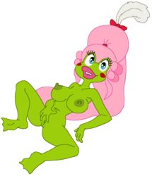 4_fingers alpha_channel amphibian anthro big_breasts bow breasts don_bluth erect_nipples female female_only fingers frog hair hi_res juice87 lips mrs._toad nipples nude pink_hair thumbelina_(1994_film) toad