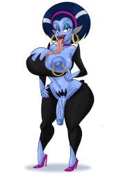 blue_skin futanari long_tongue maikyoh monster_girl nipple_slip pierced_nipples pierced_tongue piercing vampire vivi_(brain_dead_13) voluptuous
