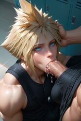 2boys ai_generated blonde_hair blowjob blue_eyes cloud_strife final_fantasy final_fantasy_vii gay penis semen white_skin