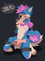 ambiguous_gender animal_genitalia animal_penis anthro arm_tuft balls blue_body blue_fur blush bodily_fluids bondage bondage bound canid canine canine_genitalia canine_penis cheek_tuft cum cumshot disembodied_hand draco_(shadow5nova) duo ejaculation elbow_tuft erection facial_tuft frogtied front_view fur genital_fluids genitals hair hands_behind_back hi_res kneeling legs_tied male male_anthro male_focus mammal mouth_play narrowed_eyes nude penis pink_body pink_fur pink_hair princelykaden red_penis shoulder_tuft sweat sweatdrop tuft white_balls white_body white_fur