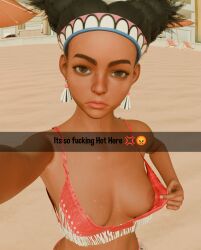 3d areolae black_hair bra breasts breasts_out brown_body brown_hair brown_skin brown_skinned_female capcom earrings female female_focus female_only flashing headgear jijoe5 latina lily_hawk long_hair nipples selfie small_breasts street_fighter street_fighter_6 sweat tagme twintails