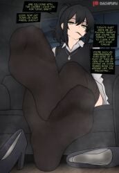 1girls dialogue feet female female_only foot_fetish human humiliation renee_graves sachifufu steam stockings talking_to_viewer text