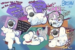 anal anthro anus bajableat balls bodily_fluids brian_griffin canid canine cum dialogue duo ejaculation english_text family_guy genital_fluids genitals hi_res human human_on_anthro humanoid intersex intersex/male interspecies male mammal oral penis rimming sex tail tail_motion tailwag text